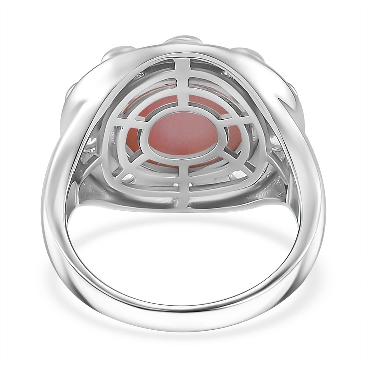 Pink Conch Shell, White Zircon Ring in Rhodium Overlay Sterling Silver, Silver Wt. 5.7 Gms 6.650 Ct. 7802301 5
