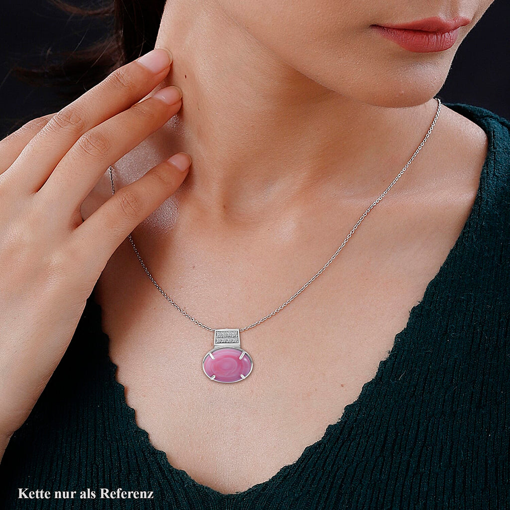 Queen Conch Shell and Natural Zircon Pendant with Chain (Size 20) in Rhodium Overlay Sterling Silver 9.96 Ct.