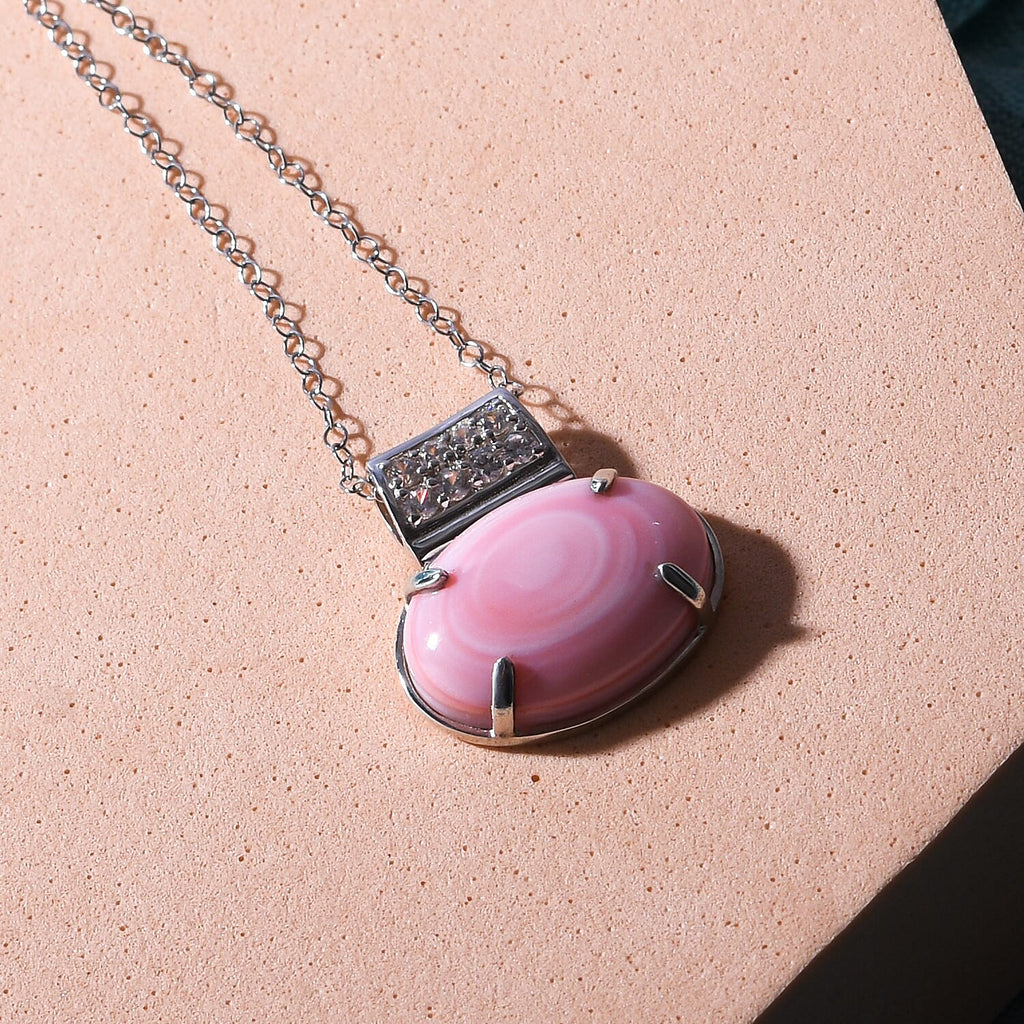 Queen Conch Shell and Natural Zircon Pendant with Chain (Size 20) in Rhodium Overlay Sterling Silver 9.96 Ct.