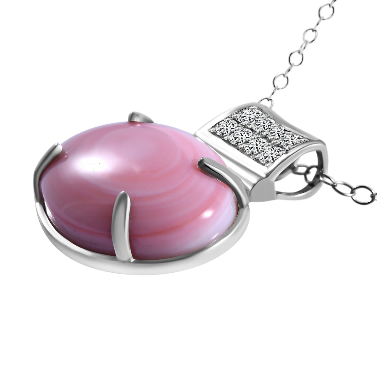 Queen Conch Shell and Natural Zircon Pendant with Chain (Size 20) in Rhodium Overlay Sterling Silver 9.96 Ct. 4142353 3