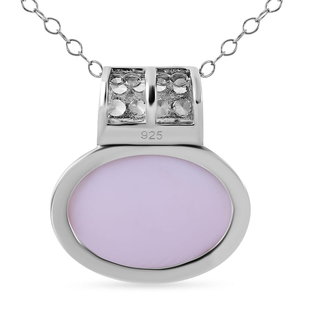 Queen Conch Shell and Natural Zircon Pendant with Chain (Size 20) in Rhodium Overlay Sterling Silver 9.96 Ct.