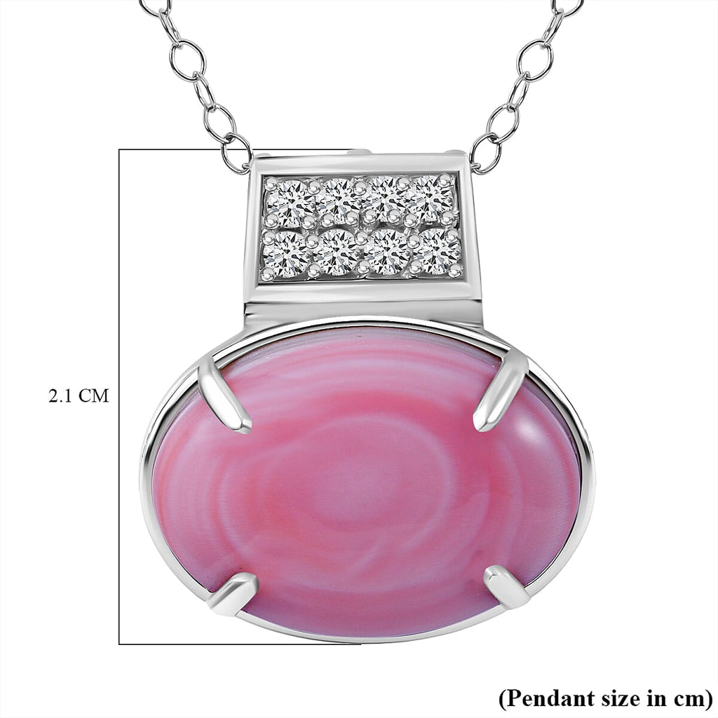 Queen Conch Shell and Natural Zircon Pendant with Chain (Size 20) in Rhodium Overlay Sterling Silver 9.96 Ct.