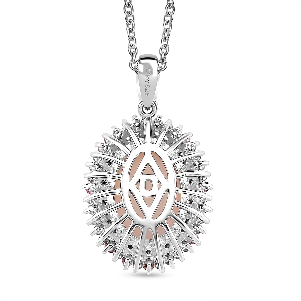 Pink Conch Shell, White Zircon and Pink Sapphire Halo Pendant with Chain (Size 18) in Rose Gold Plated Rhodium Overlay Sterling Silver 10.79 Ct 4395472 4