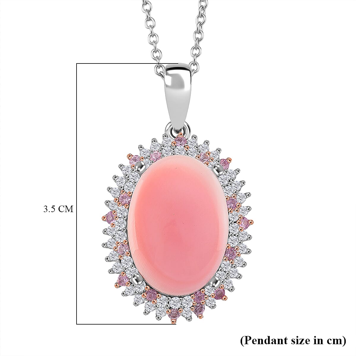 Pink Conch Shell, White Zircon and Pink Sapphire Halo Pendant with Chain (Size 18) in Rose Gold Plated Rhodium Overlay Sterling Silver 10.79 Ct 4395472 6