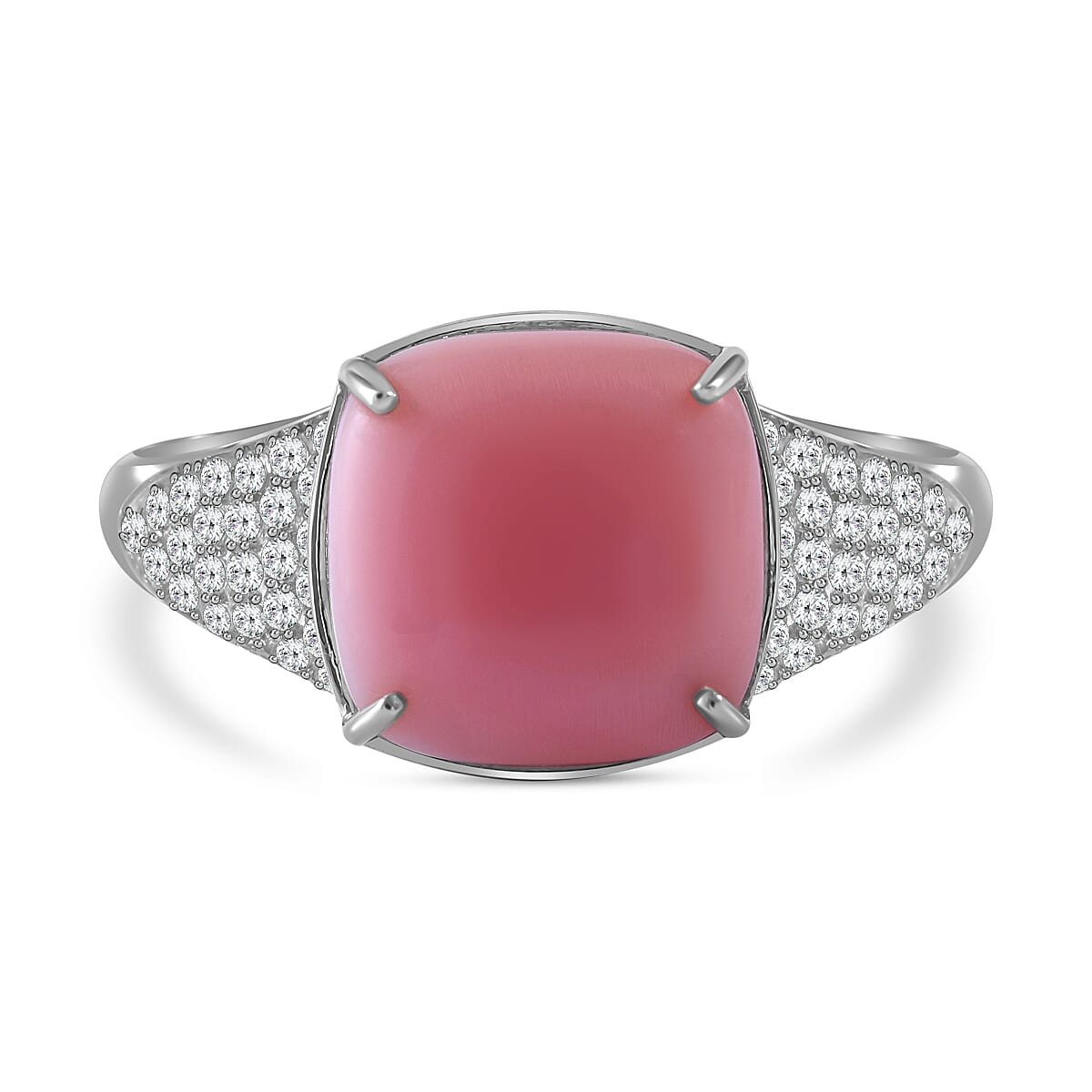 Pink Conch Shell and Natural Zircon Ring in Rhodium Overlay Sterling Silver 7.30 Ct 7373758 0