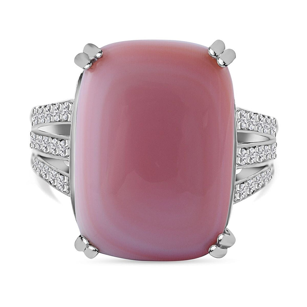 Queen Conch Shell and Natural Zircon Ring in Rhodium Overlay Sterling Silver 11.30 Ct