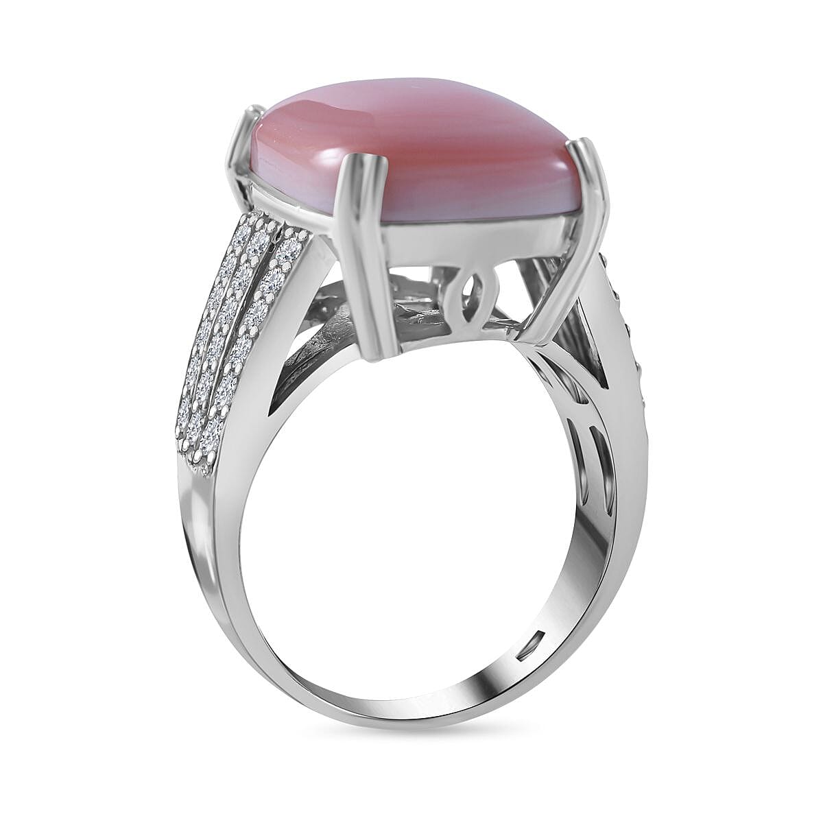 Pink Conch Shell and Natural Zircon Ring in Rhodium Overlay Sterling Silver 11.30 Ct 7373912 4