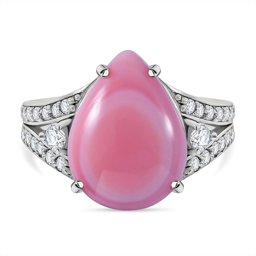 Queen Conch Shell and Natural Zircon Ring in Rhodium Overlay Sterling Silver 7.68 Ct