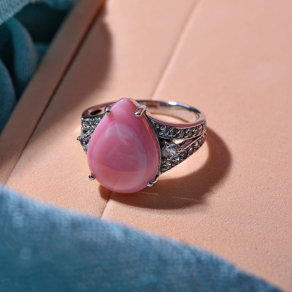 Queen Conch Shell and Natural Zircon Ring in Rhodium Overlay Sterling Silver 7.68 Ct 7378285 2
