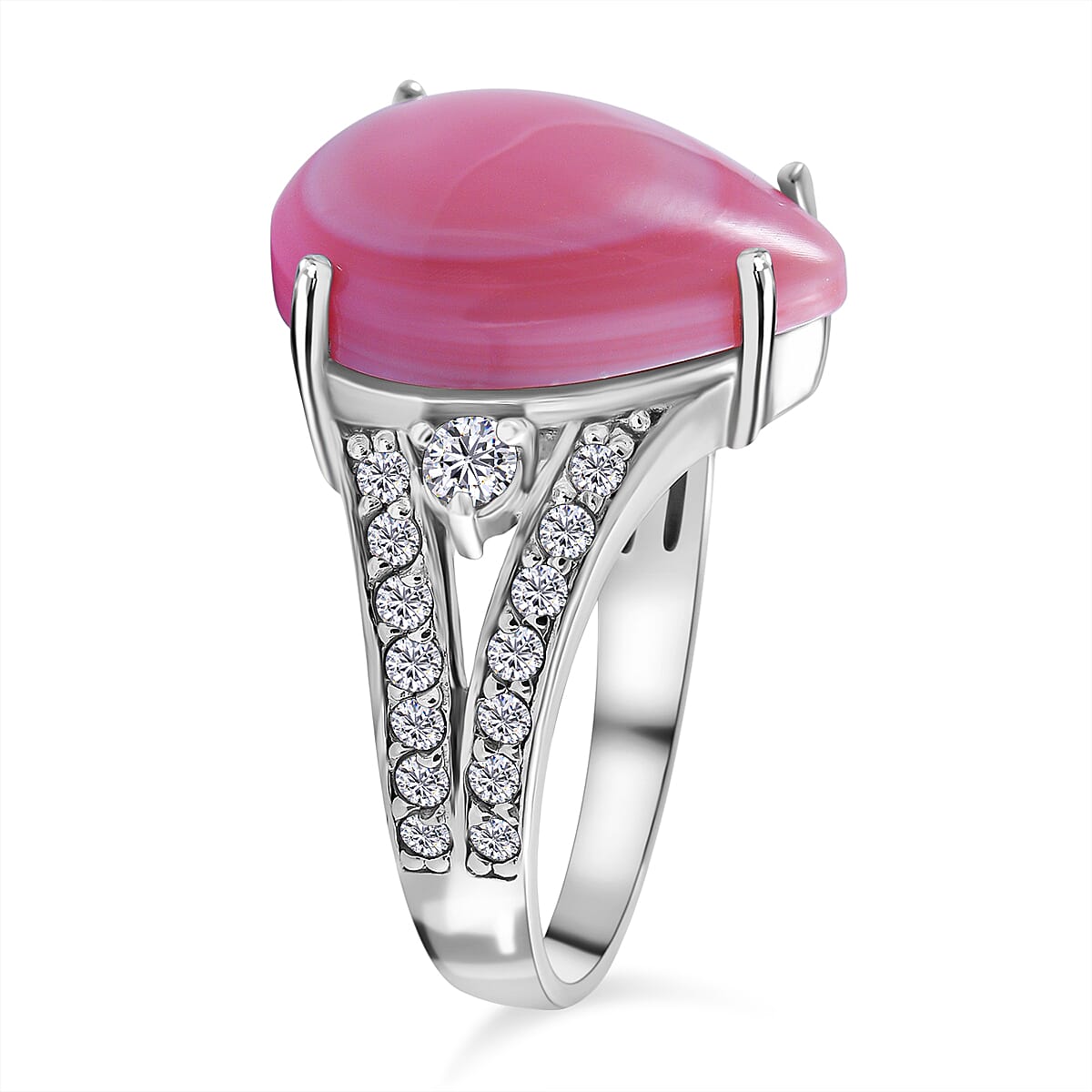 Queen Conch Shell and Natural Zircon Ring in Rhodium Overlay Sterling Silver 7.68 Ct 7378285 4