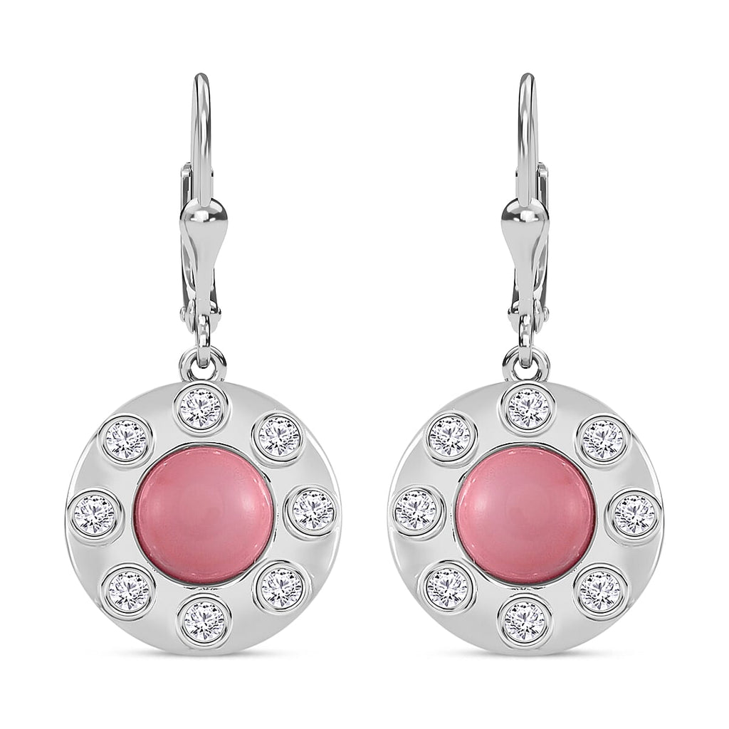 Queen Conch Shell & Zircon Solitaire Lever Back Earring in Rhodium Overlay Sterling Silver 4.64 Ct.