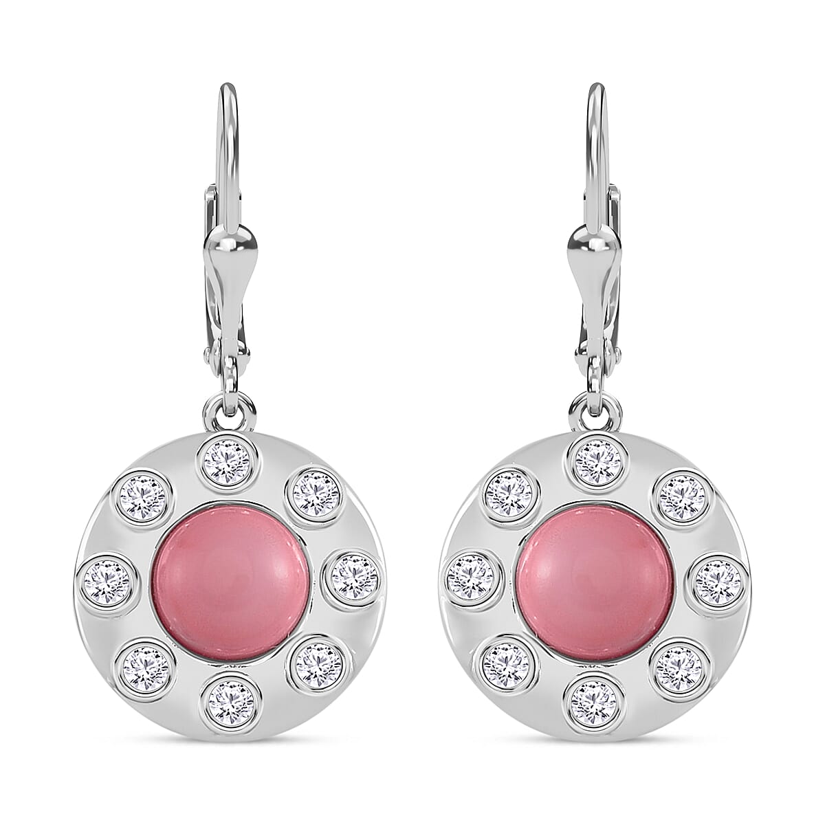 Pink Conch Shell, White Zircon Lever Back Earrings in Rhodium Overlay Sterling Silver, Silver Wt. 5 Gms 4.640 Ct. 7802280 0