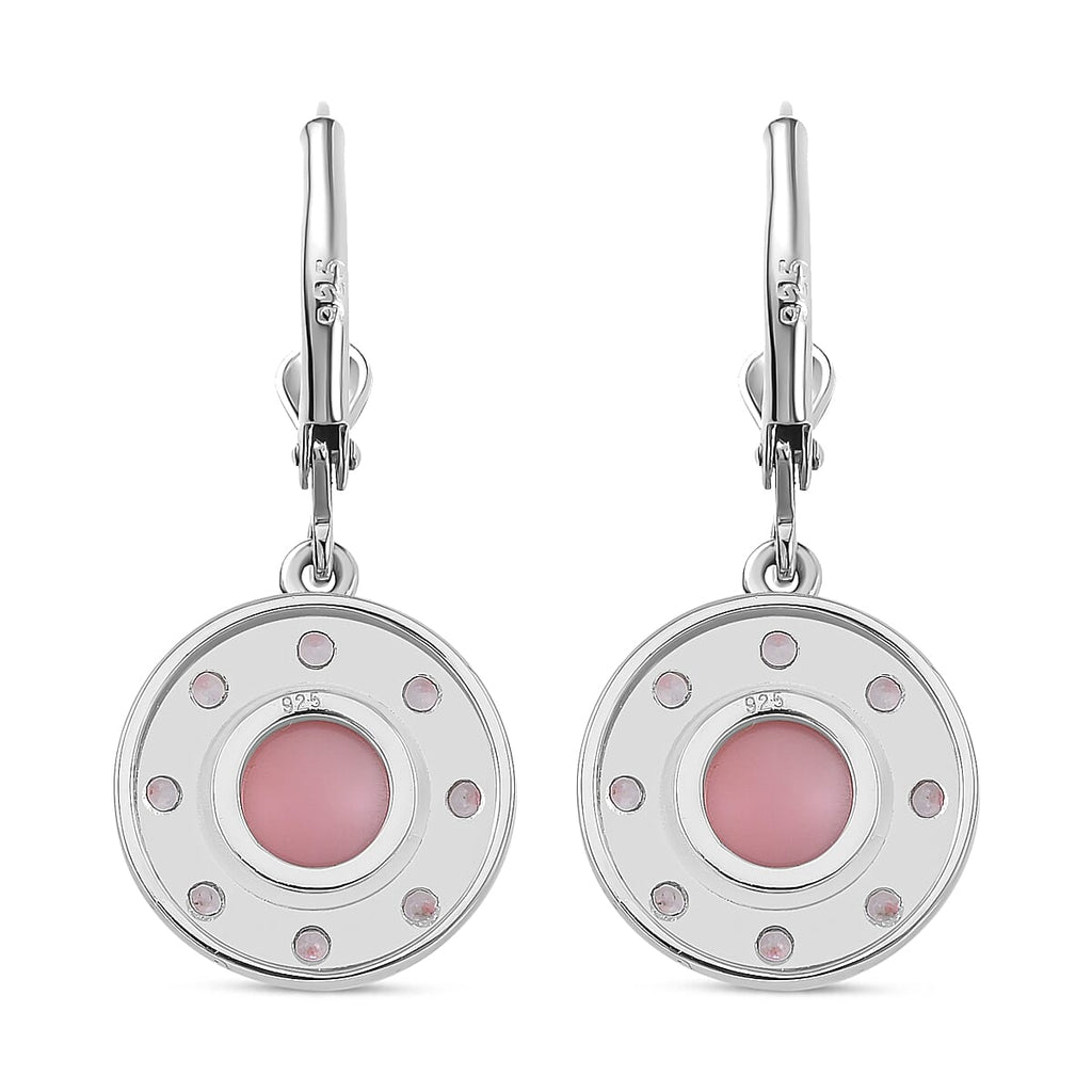 Queen Conch Shell & Zircon Solitaire Lever Back Earring in Rhodium Overlay Sterling Silver 4.64 Ct.