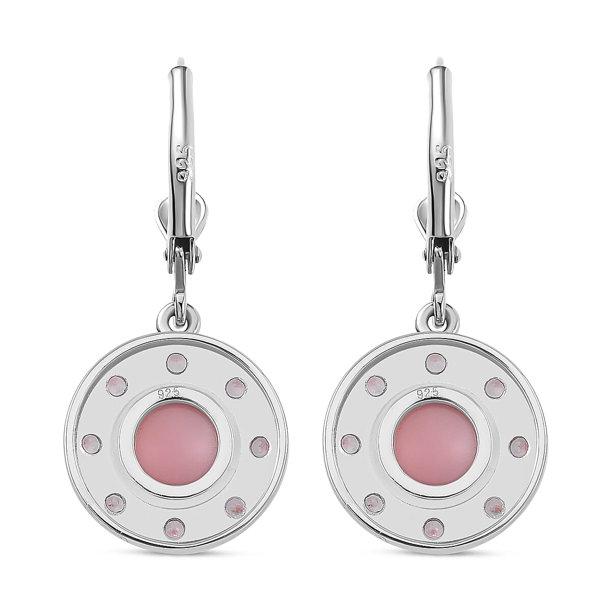 Pink Conch Shell, White Zircon Lever Back Earrings in Rhodium Overlay Sterling Silver, Silver Wt. 5 Gms 4.640 Ct. 7802280 4