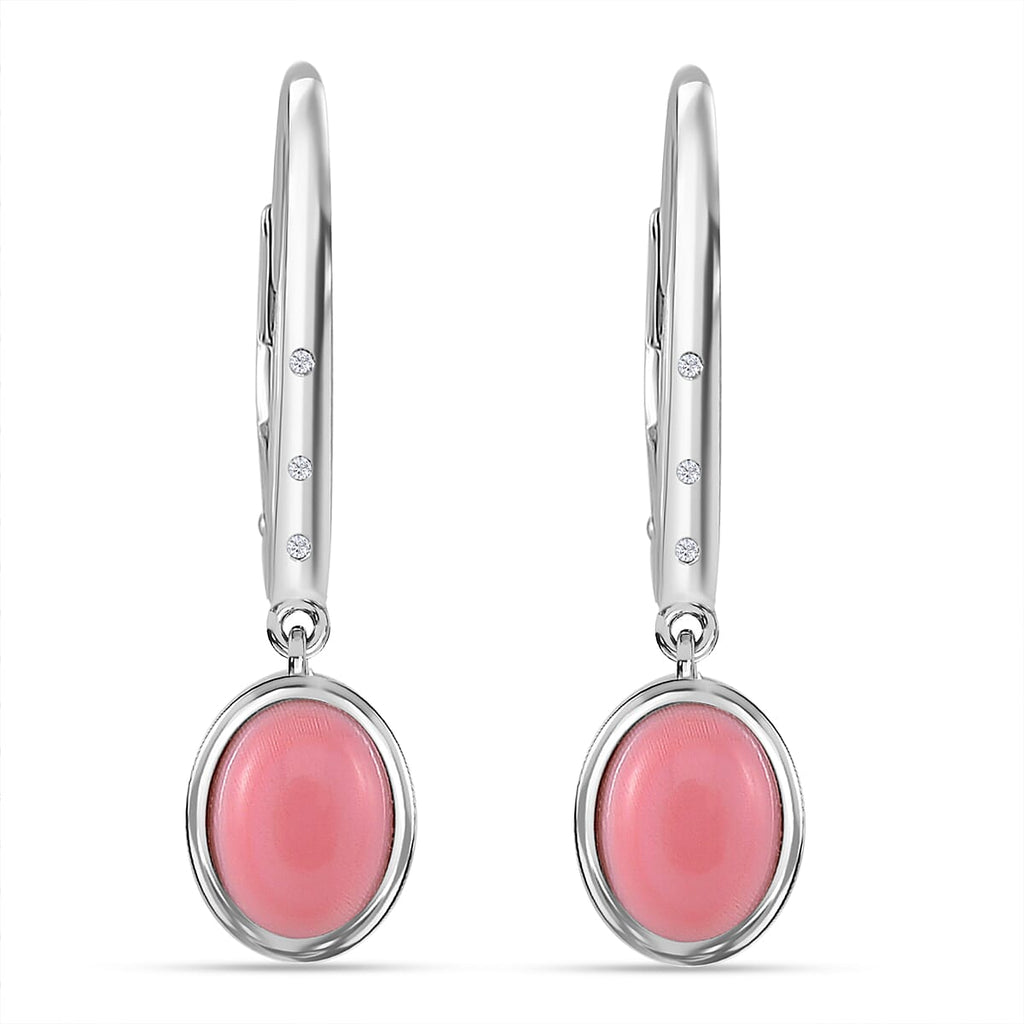 Queen Conch Shell, White Zircon Solitaire Lever Back Earring in Rhodium Overlay Sterling Silver 3.12 Ct.