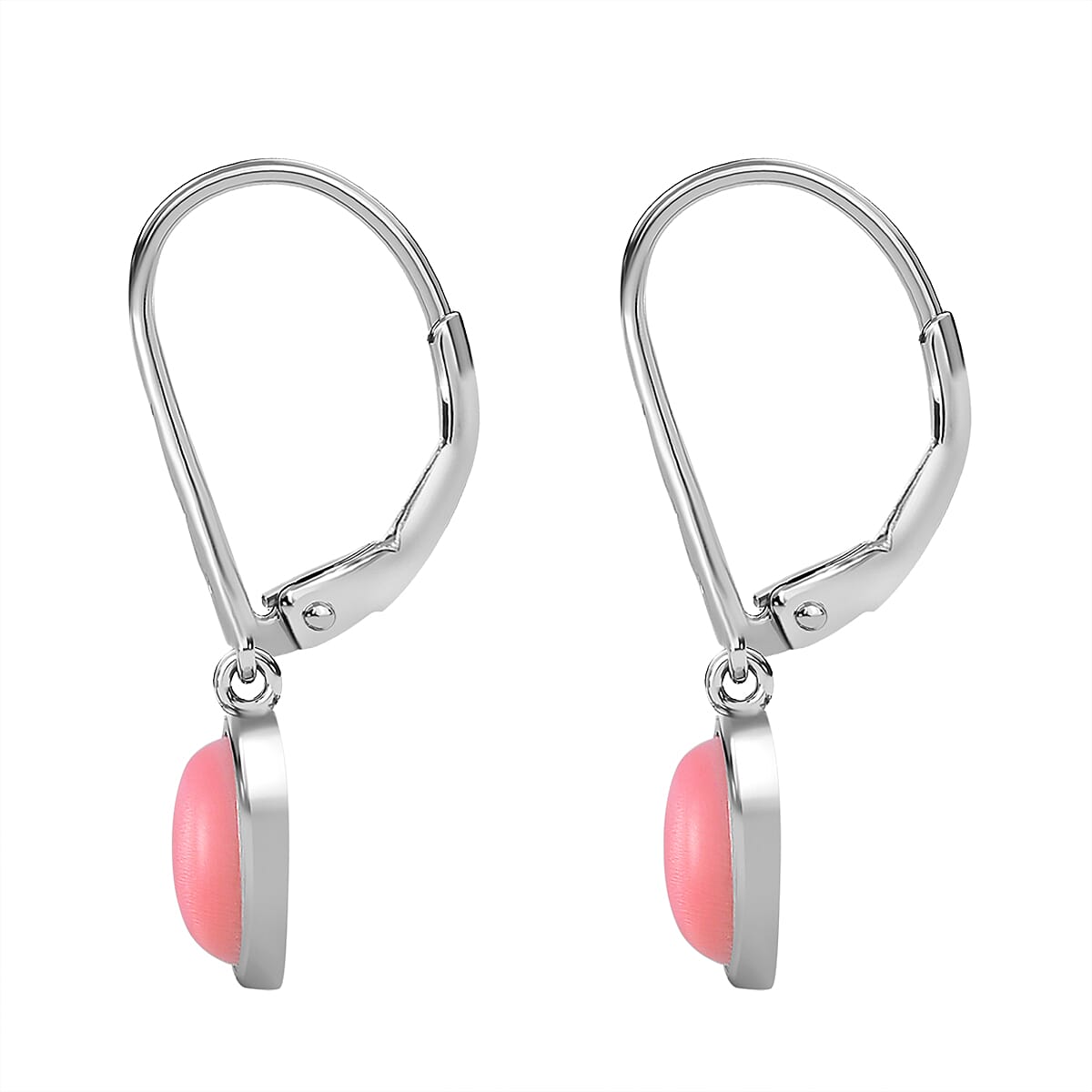 Pink Conch Shell, White Zircon  Solitaire Lever Back Earrings in Rhodium Overlay Sterling Silver, 3.120  Ct. 7803100 4