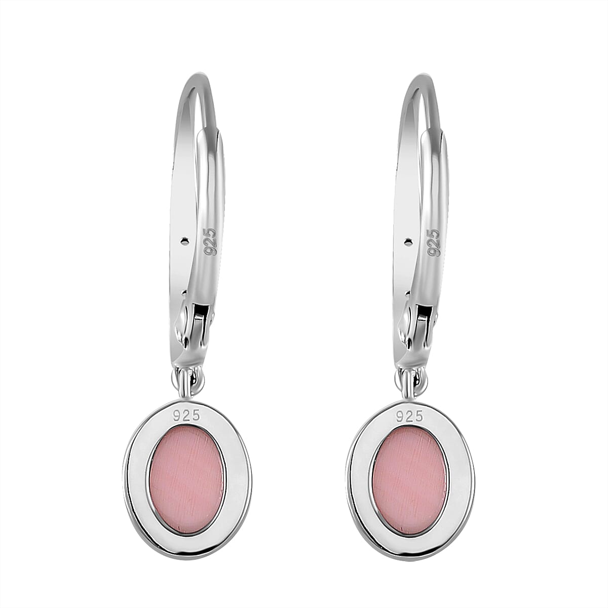 Pink Conch Shell, White Zircon  Solitaire Lever Back Earrings in Rhodium Overlay Sterling Silver, 3.120  Ct. 7803100 5