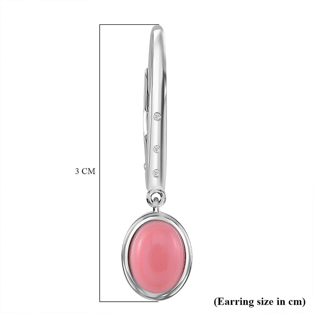 Queen Conch Shell, White Zircon Solitaire Lever Back Earring in Rhodium Overlay Sterling Silver 3.12 Ct.