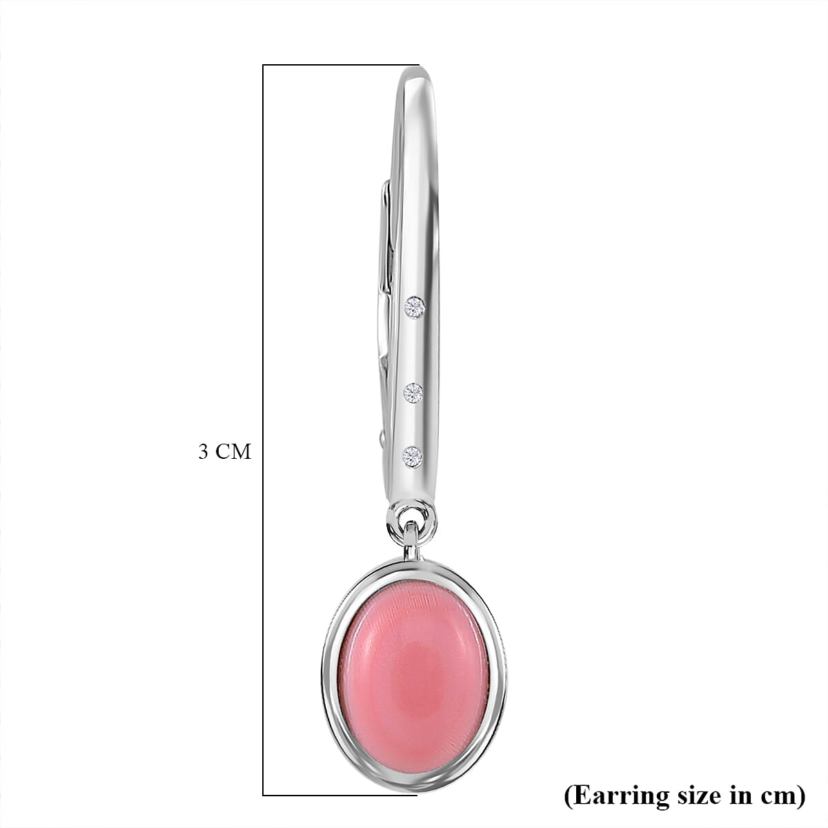 Pink Conch Shell, White Zircon  Solitaire Lever Back Earrings in Rhodium Overlay Sterling Silver, 3.120  Ct. 7803100 6