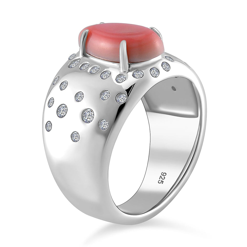Queen Conch Shell & Zircon Solitaire Ring in Rhodium Overlay Sterling Silver 4.31 Ct.