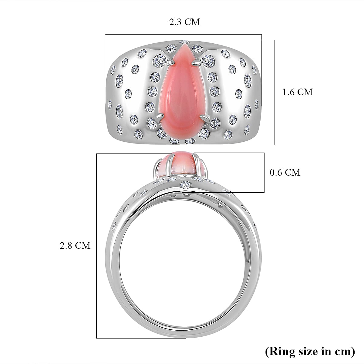 Pink Conch Shell, White Zircon Solitaire Ring in Rhodium Overlay Sterling Silver, Silver Wt. 8 Gms 4.310 Ct. 7804034 6