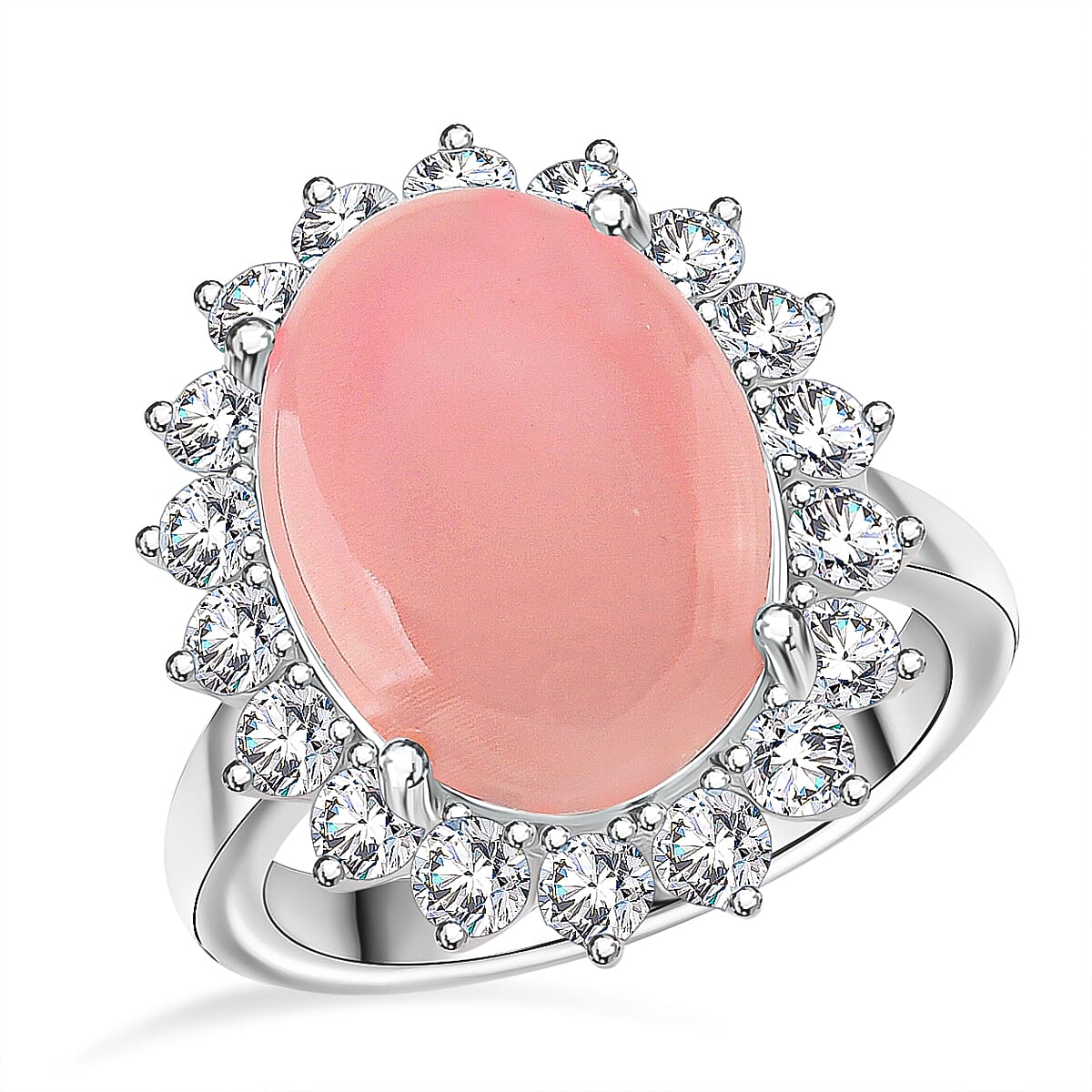 Pink Conch Shell and White Zircon Halo Ring in Rhodium Overlay Sterling Silver 11.30 Ct. 8186942 0