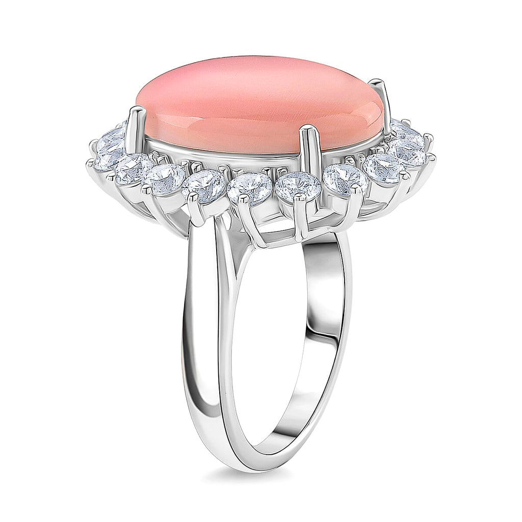 Queen Conch Shell & White Zircon Solitaire Ring in Rhodium Overlay Sterling Silver 11.30 Ct, Silver Wt. 6.80 Gms.