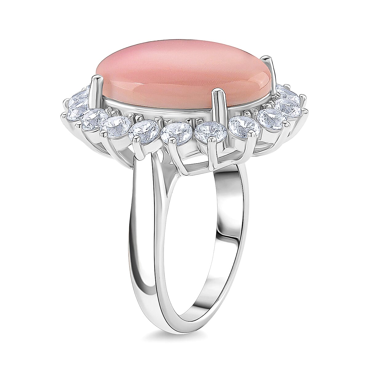 Pink Conch Shell and White Zircon Halo Ring in Rhodium Overlay Sterling Silver 11.30 Ct. 8186942 3
