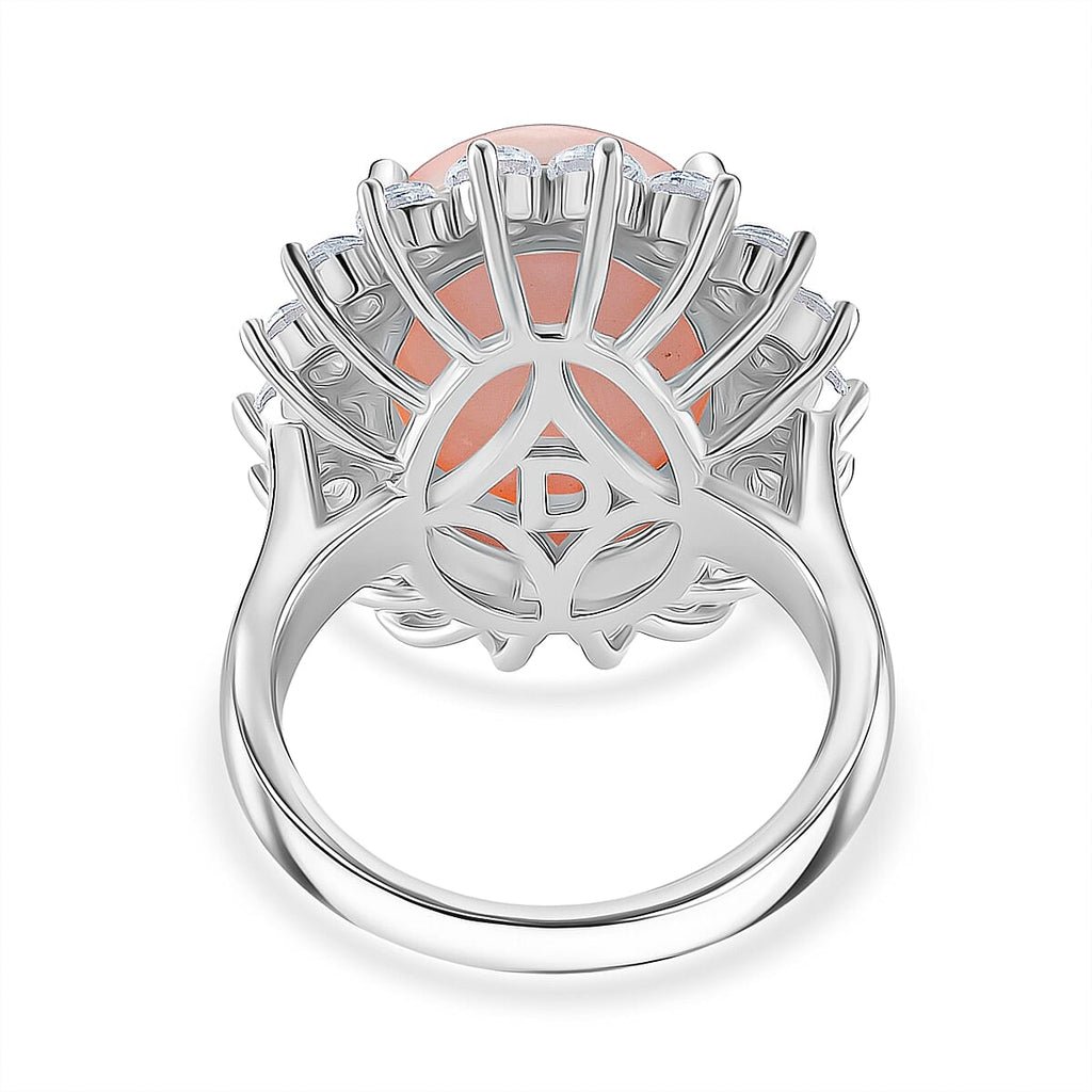 Queen Conch Shell & White Zircon Solitaire Ring in Rhodium Overlay Sterling Silver 11.30 Ct, Silver Wt. 6.80 Gms.