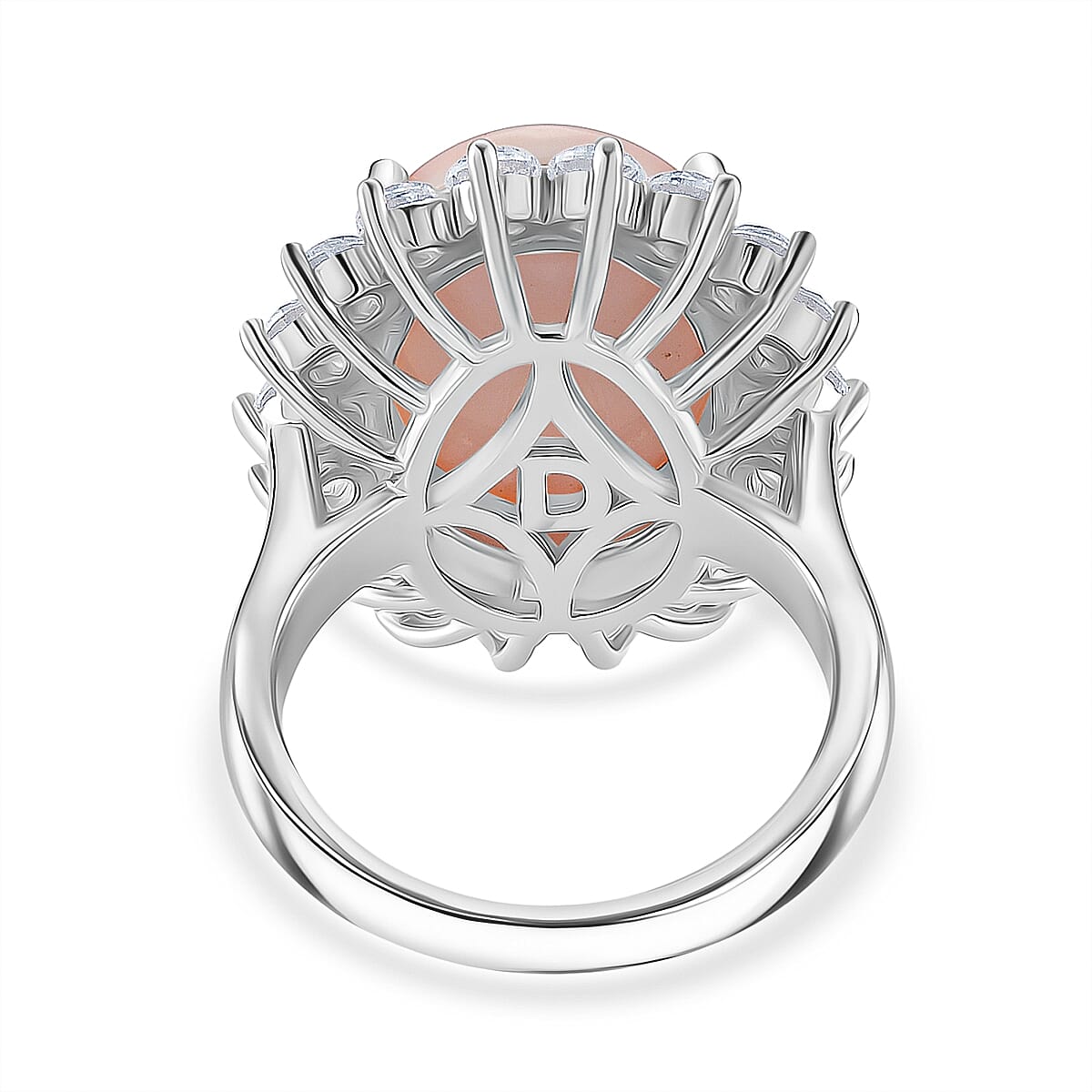 Pink Conch Shell and White Zircon Halo Ring in Rhodium Overlay Sterling Silver 11.30 Ct. 8186942 4