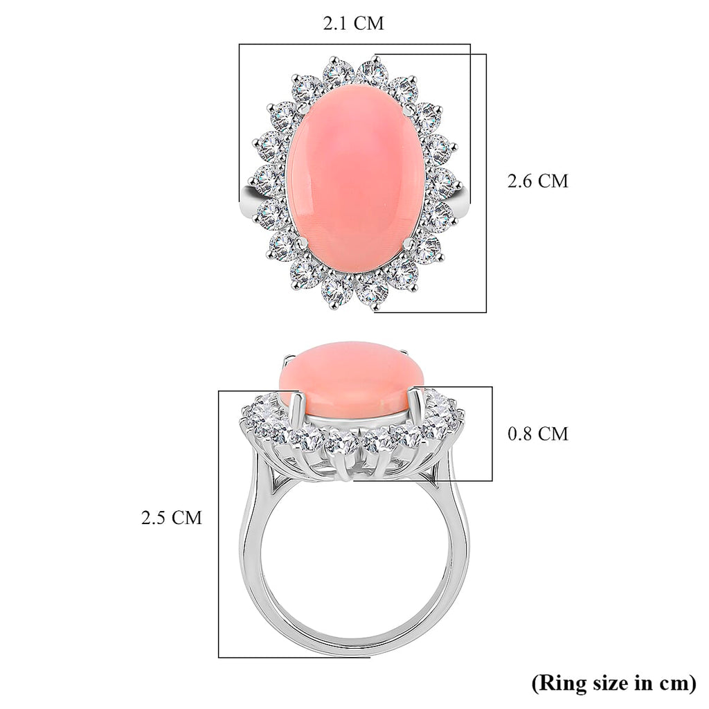 Queen Conch Shell & White Zircon Solitaire Ring in Rhodium Overlay Sterling Silver 11.30 Ct, Silver Wt. 6.80 Gms.