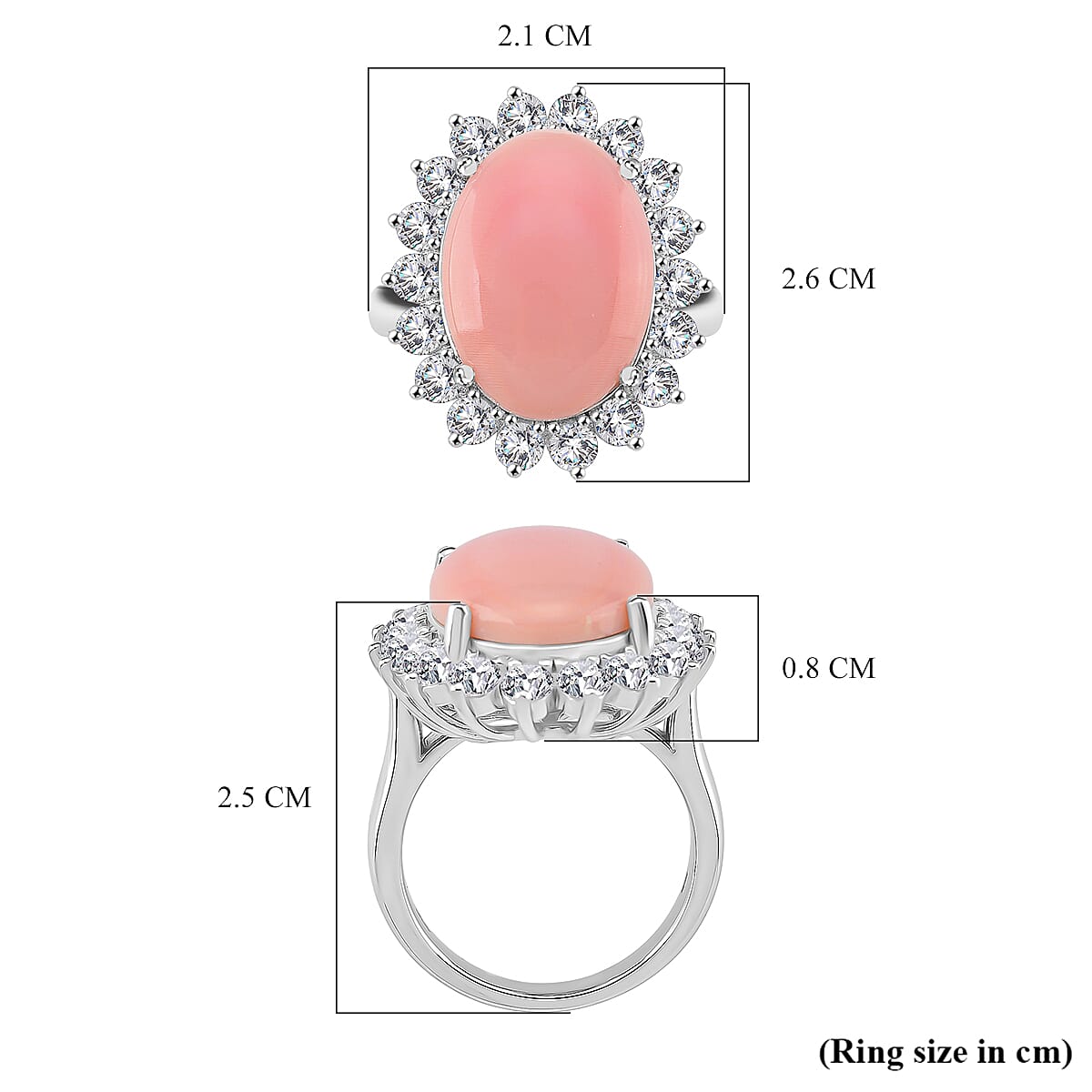 Pink Conch Shell and White Zircon Halo Ring in Rhodium Overlay Sterling Silver 11.30 Ct. 8186942 5