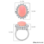 Queen Conch Shell & White Zircon Solitaire Ring in Rhodium Overlay Sterling Silver 11.30 Ct, Silver Wt. 6.80 Gms.