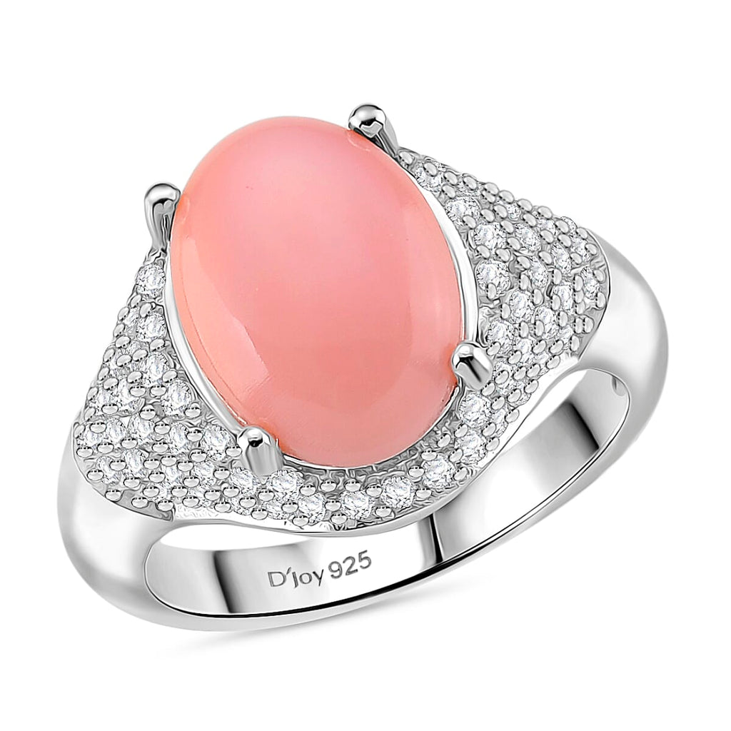 Queen Conch Shell & White Zircon Ring in Rhodium Overlay Sterling Silver 5.80 Ct, Silver Wt. 5.40 Gms.