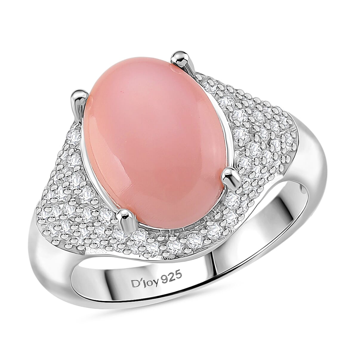 D'Joy Pink Conch Shell and White Zircon Ring in Rhodium Overlay Sterling Silver 5.80 Ct. 8187177 0
