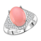 Queen Conch Shell & White Zircon Ring in Rhodium Overlay Sterling Silver 5.80 Ct, Silver Wt. 5.40 Gms.