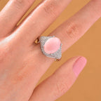 Queen Conch Shell & White Zircon Ring in Rhodium Overlay Sterling Silver 5.80 Ct, Silver Wt. 5.40 Gms.