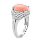 Queen Conch Shell & White Zircon Ring in Rhodium Overlay Sterling Silver 5.80 Ct, Silver Wt. 5.40 Gms.