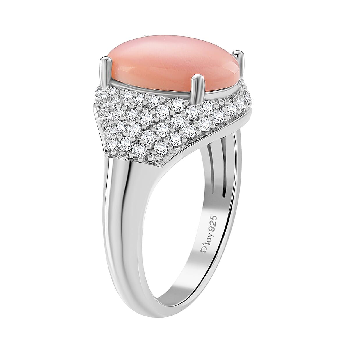 D'Joy Pink Conch Shell and White Zircon Ring in Rhodium Overlay Sterling Silver 5.80 Ct. 8187177 3