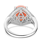 Queen Conch Shell & White Zircon Ring in Rhodium Overlay Sterling Silver 5.80 Ct, Silver Wt. 5.40 Gms.