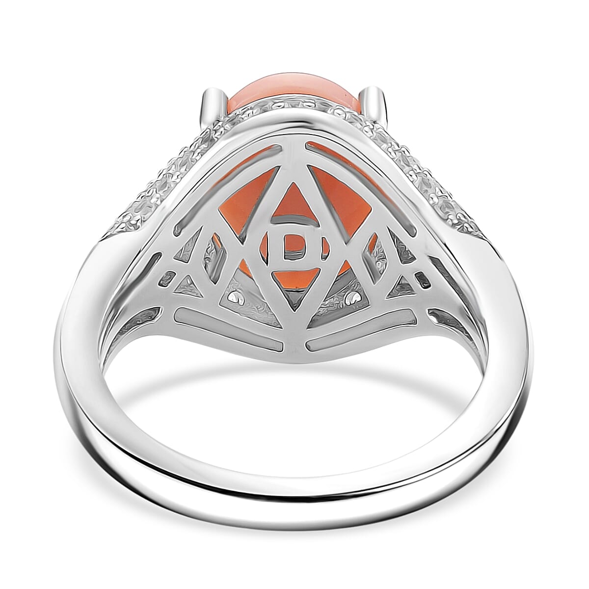 D'Joy Pink Conch Shell and White Zircon Ring in Rhodium Overlay Sterling Silver 5.80 Ct. 8187177 4