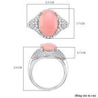 Queen Conch Shell & White Zircon Ring in Rhodium Overlay Sterling Silver 5.80 Ct, Silver Wt. 5.40 Gms.
