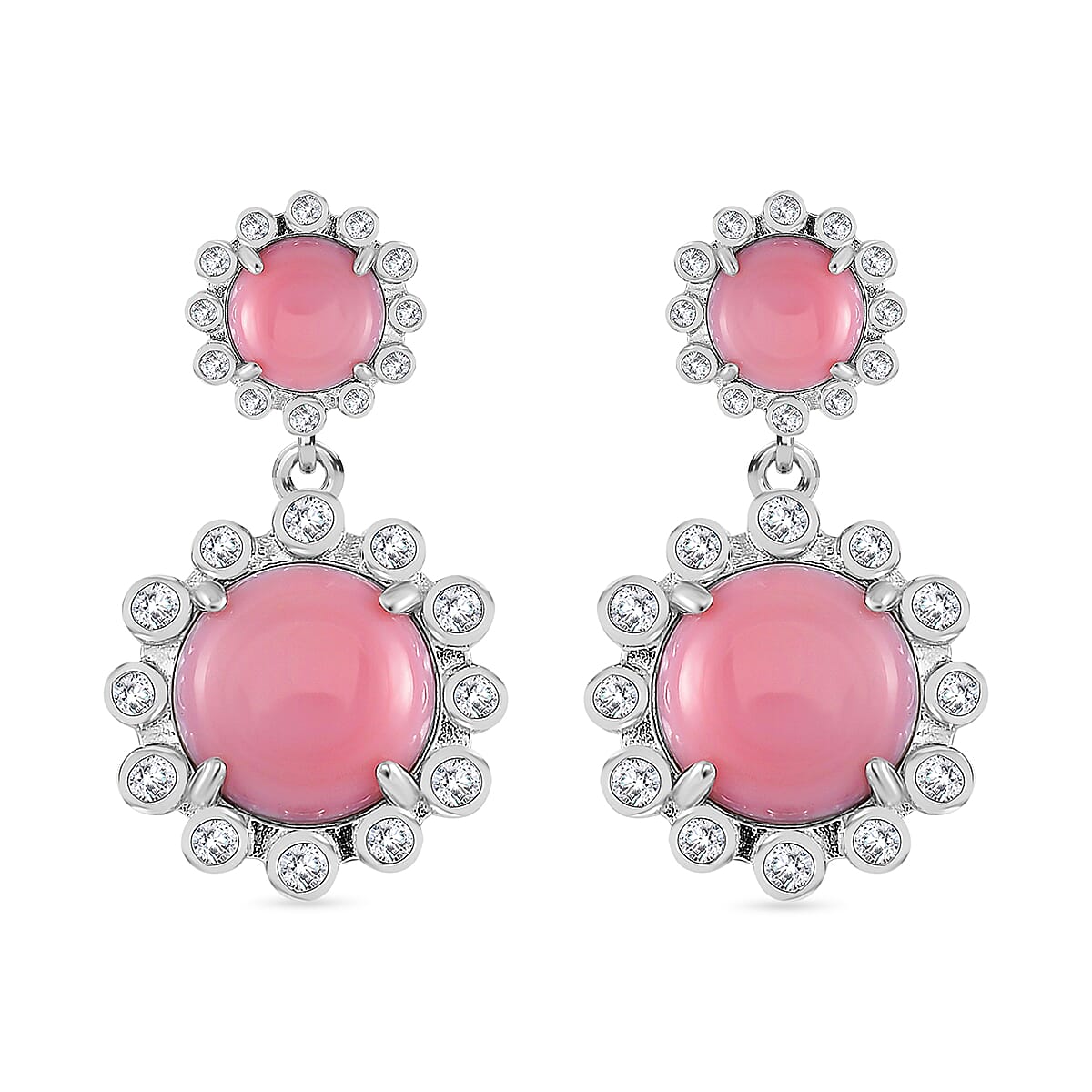 Pink Conch Shell , White Zircon Dangle Push Post Earrings in Rhodium Overlay Sterling Silver, 11.220 Ct. 7803814 0