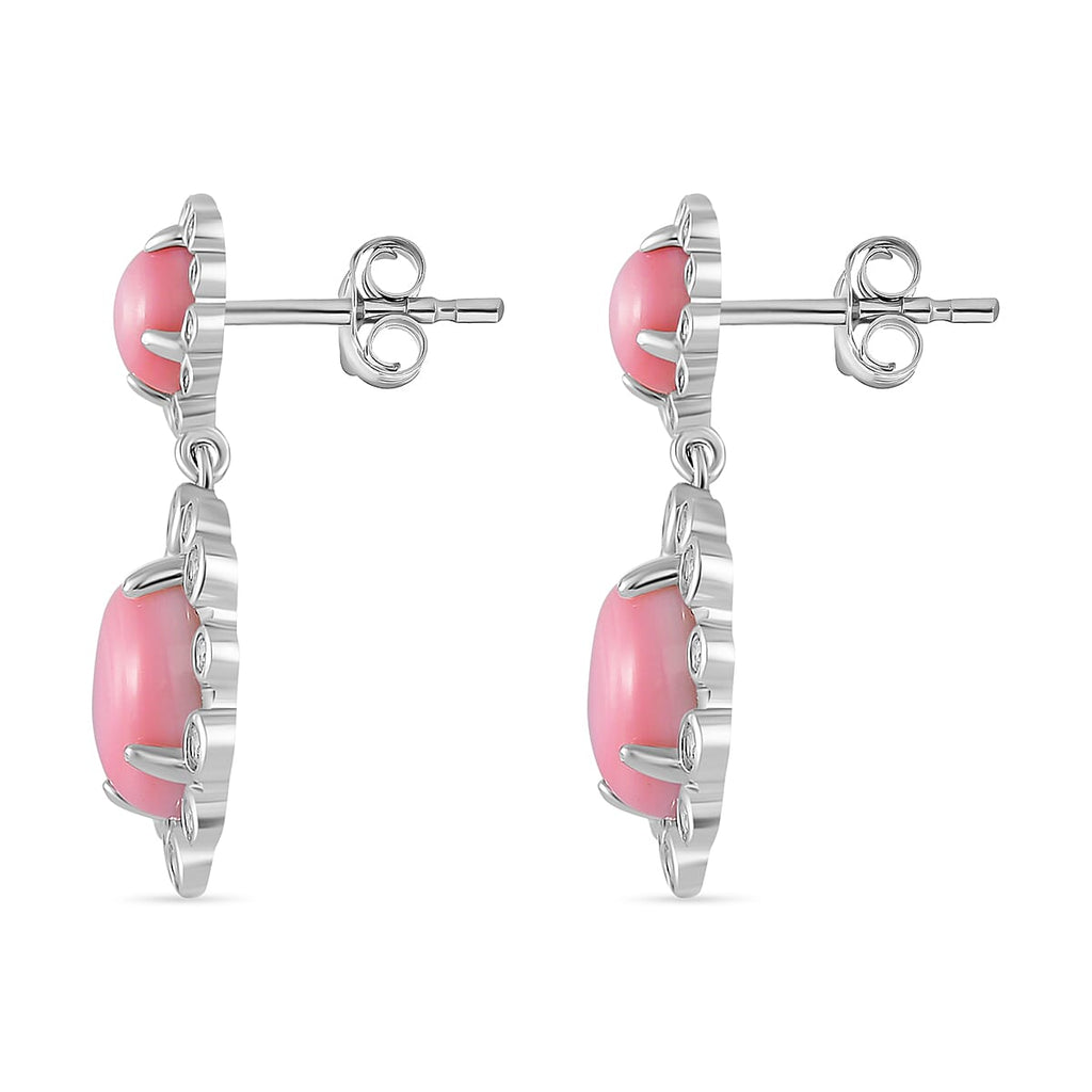 Queen Conch Shell, White Zircon Solitaire Stud Push Post Earring in Rhodium Overlay Sterling Silver 11.22 Ct.