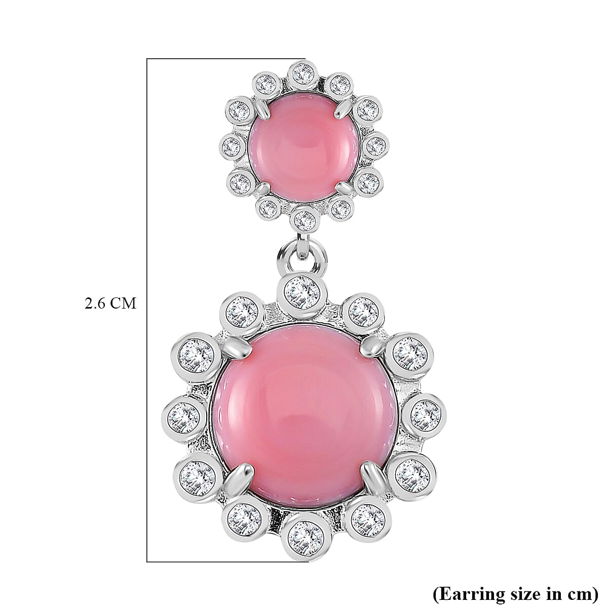 Pink Conch Shell , White Zircon Dangle Push Post Earrings in Rhodium Overlay Sterling Silver, 11.220 Ct. 7803814 6