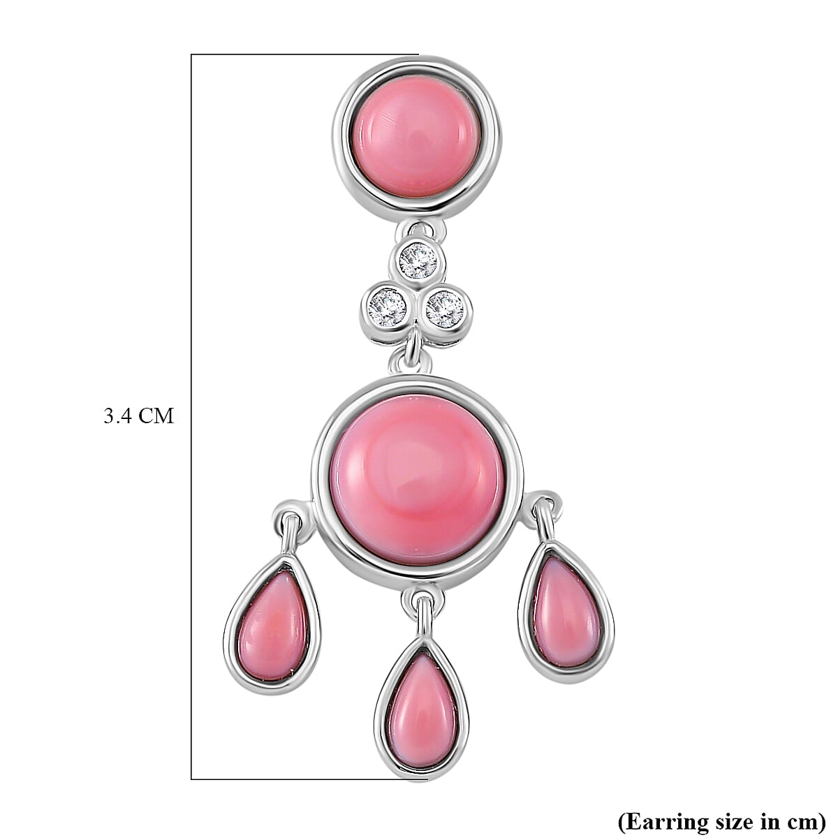 Pink Conch Shell, White Zircon Chandelier Push Post Earrings in Rhodium Overlay Sterling Silver,  Silver Wt. 6 Gms  7.940  Ct. 7803829 5