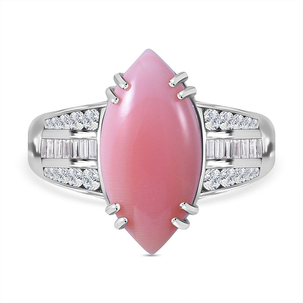Queen Conch Shell and Natural Zircon Ring in Rhodium Overlay Sterling Silver 12.00 Ct