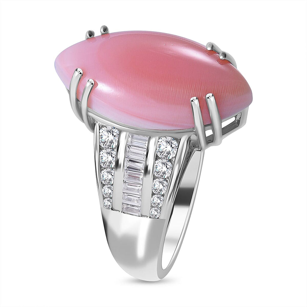 Queen Conch Shell and Natural Zircon Ring in Rhodium Overlay Sterling Silver 12.00 Ct