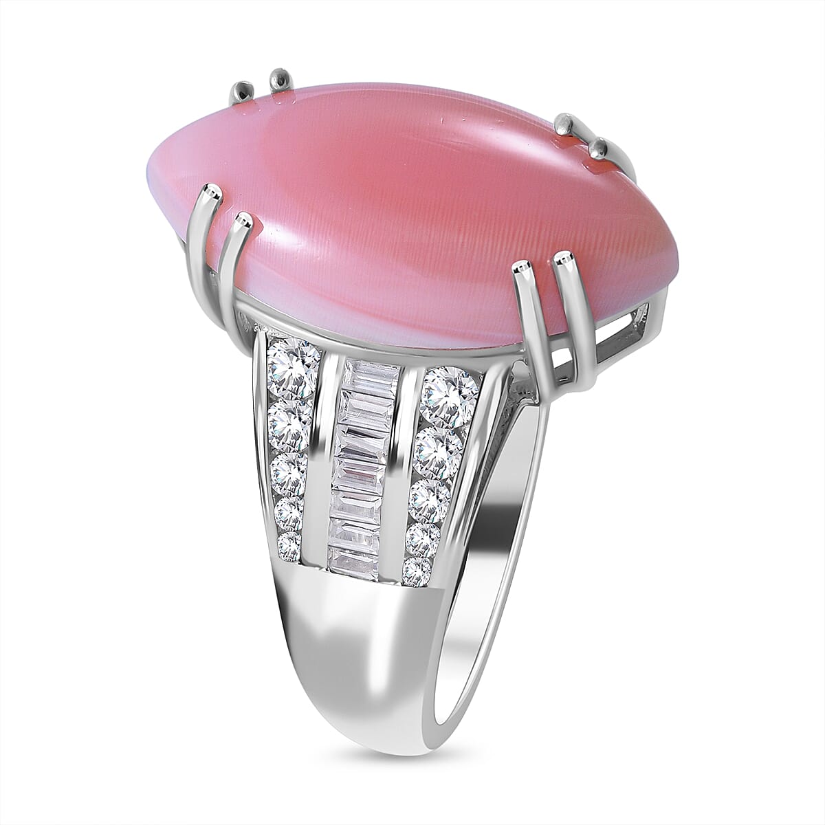 Pink Conch Shell and Natural Zircon Ring in Rhodium Overlay Sterling Silver 12.00 Ct, Silver Wt 5.00 GM 7373797 4