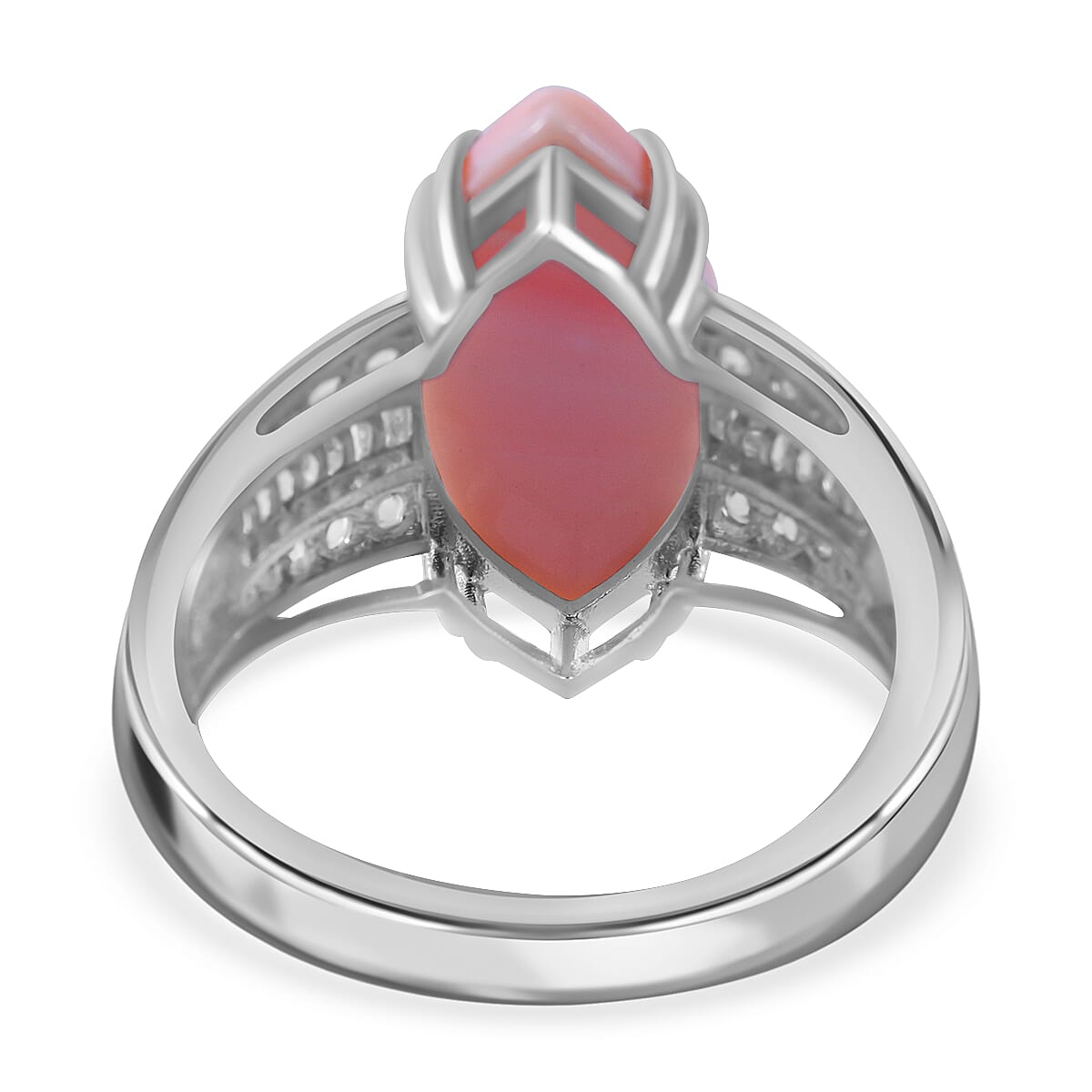 Pink Conch Shell and Natural Zircon Ring in Rhodium Overlay Sterling Silver 12.00 Ct, Silver Wt 5.00 GM 7373797 5